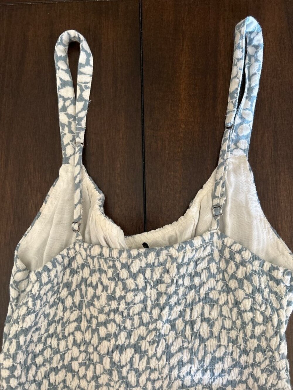 Abercrombie & Fitch XS Smocked Mini Dress White & Blue Adjustable Straps Ruffle - Picture 10 of 11